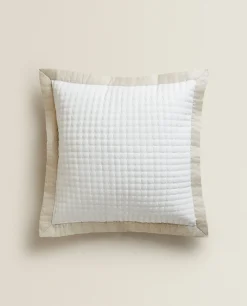 Quilts*ZARA Home Textured Throw Pillow Cover With Linen Border Natural Colour