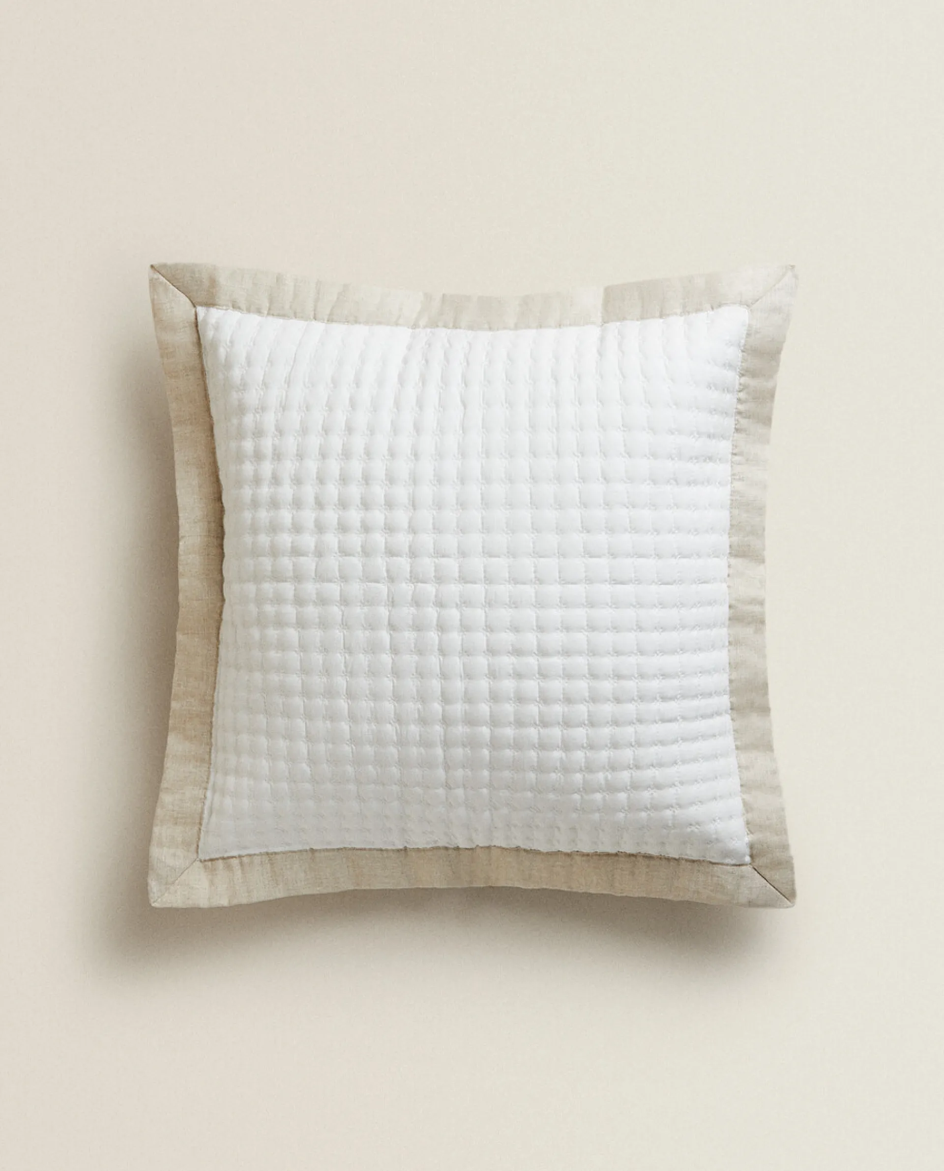 Quilts*ZARA Home Textured Throw Pillow Cover With Linen Border Natural Colour
