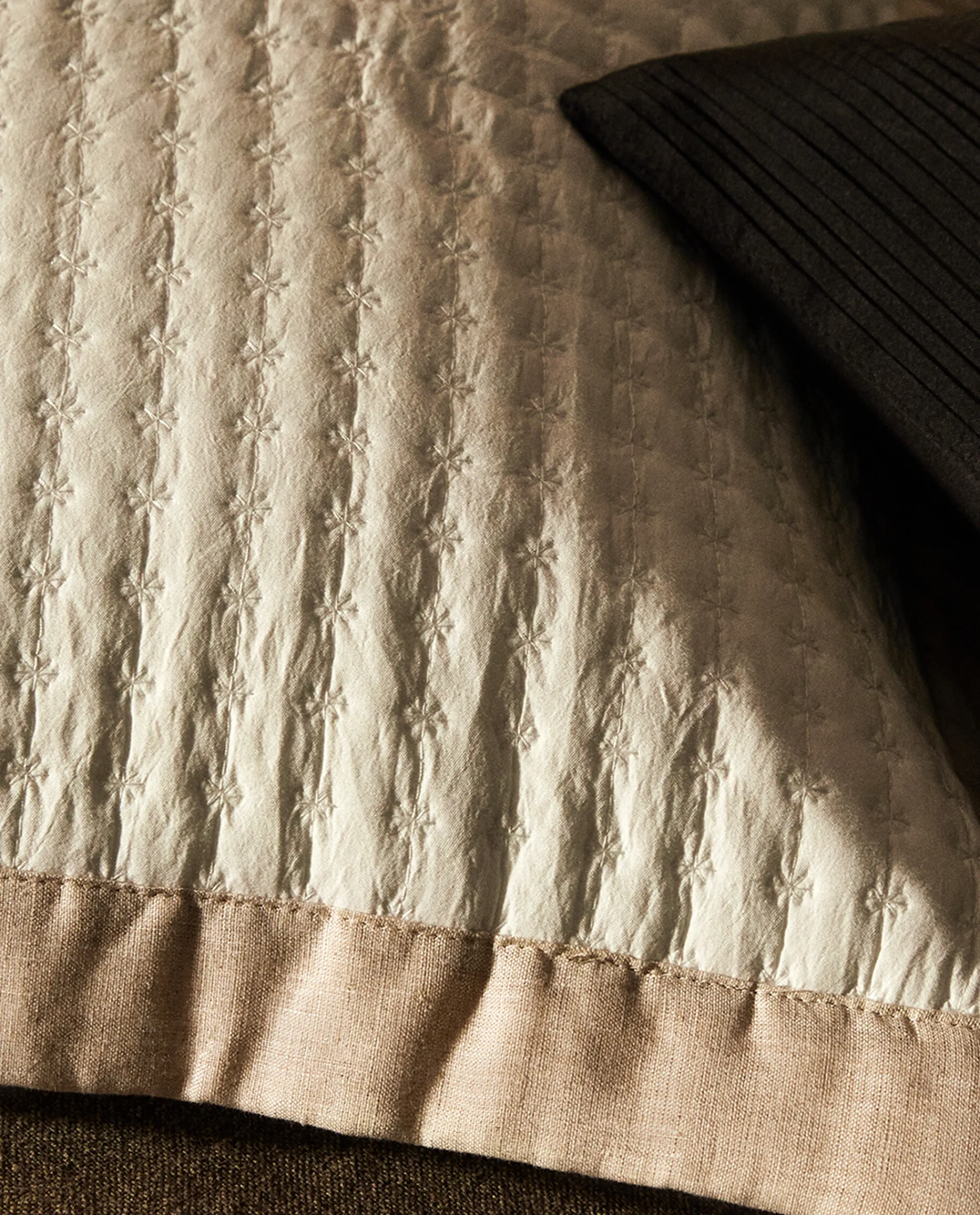 Quilts*ZARA Home Textured Throw Pillow Cover With Linen Border Natural Colour