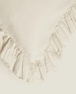Bedspreads*ZARA Home Throw Pillow Cover With Pleated Ruffle Cream