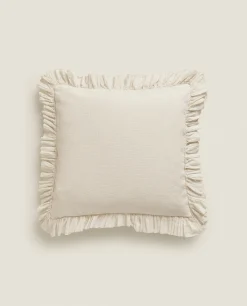 Bedspreads*ZARA Home Throw Pillow Cover With Pleated Ruffle Cream