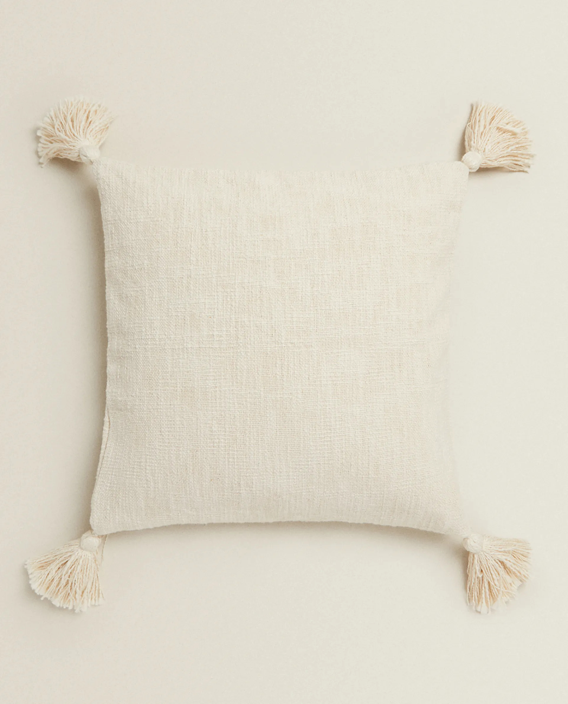 Solid*ZARA Home Throw Pillow Cover With Tassels Cream