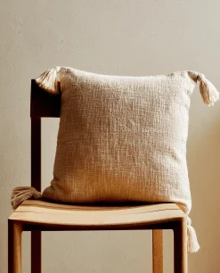 Solid*ZARA Home Throw Pillow Cover With Tassels Cream