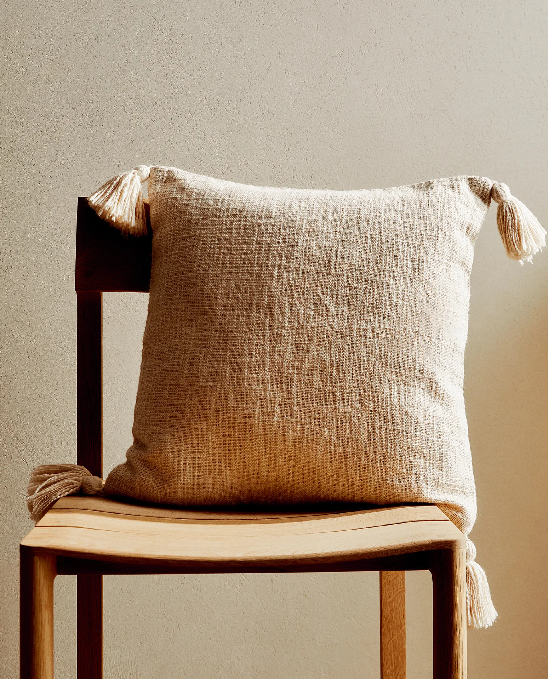 Solid*ZARA Home Throw Pillow Cover With Tassels Cream