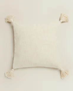 Solid*ZARA Home Throw Pillow Cover With Tassels Cream