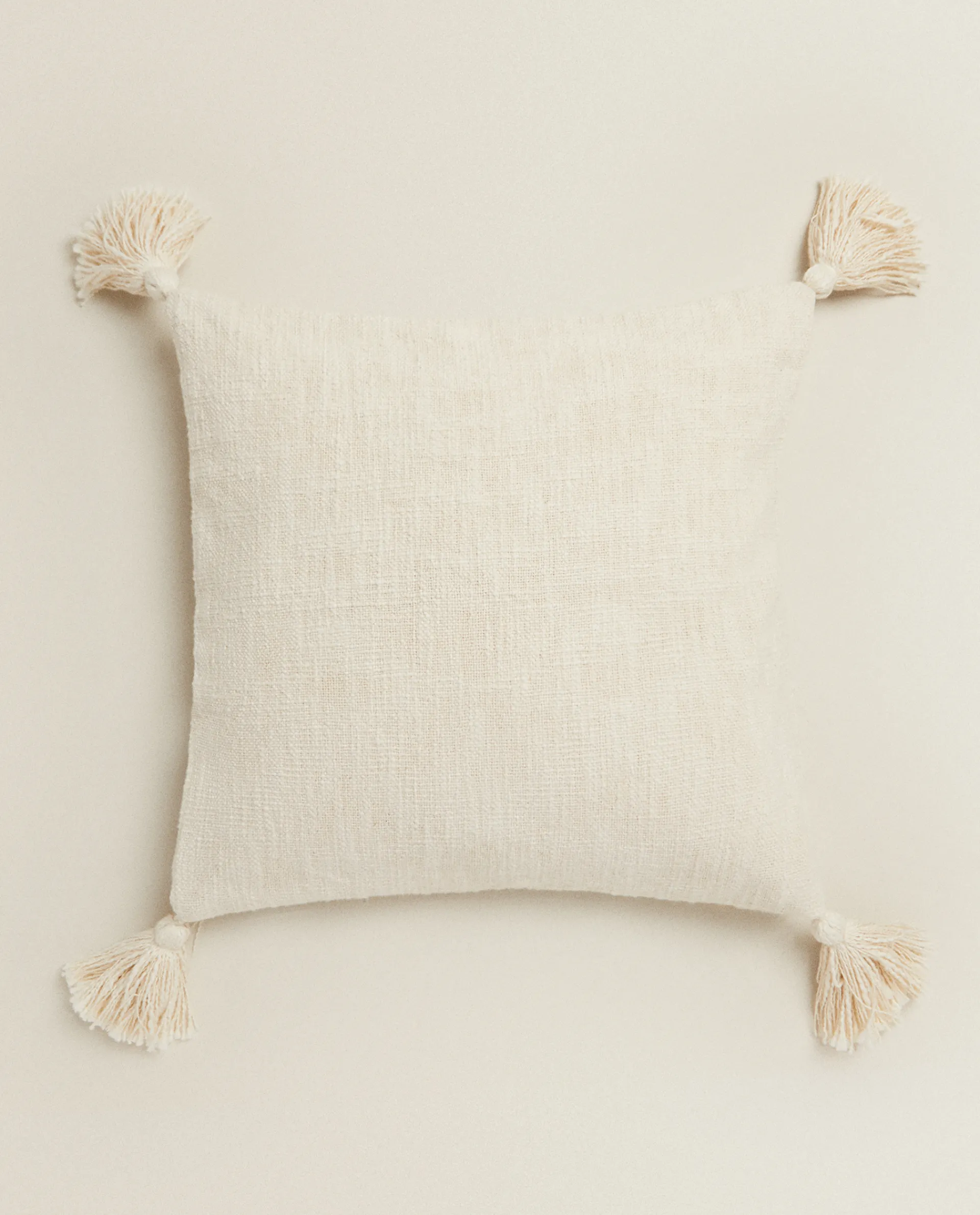 Solid*ZARA Home Throw Pillow Cover With Tassels Cream
