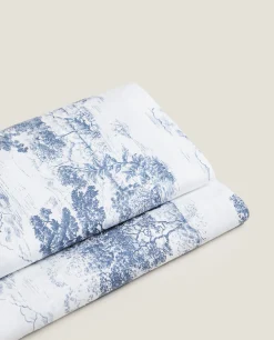 Flat Sheets*ZARA Home Toile De Jouy Flat Sheet Blue