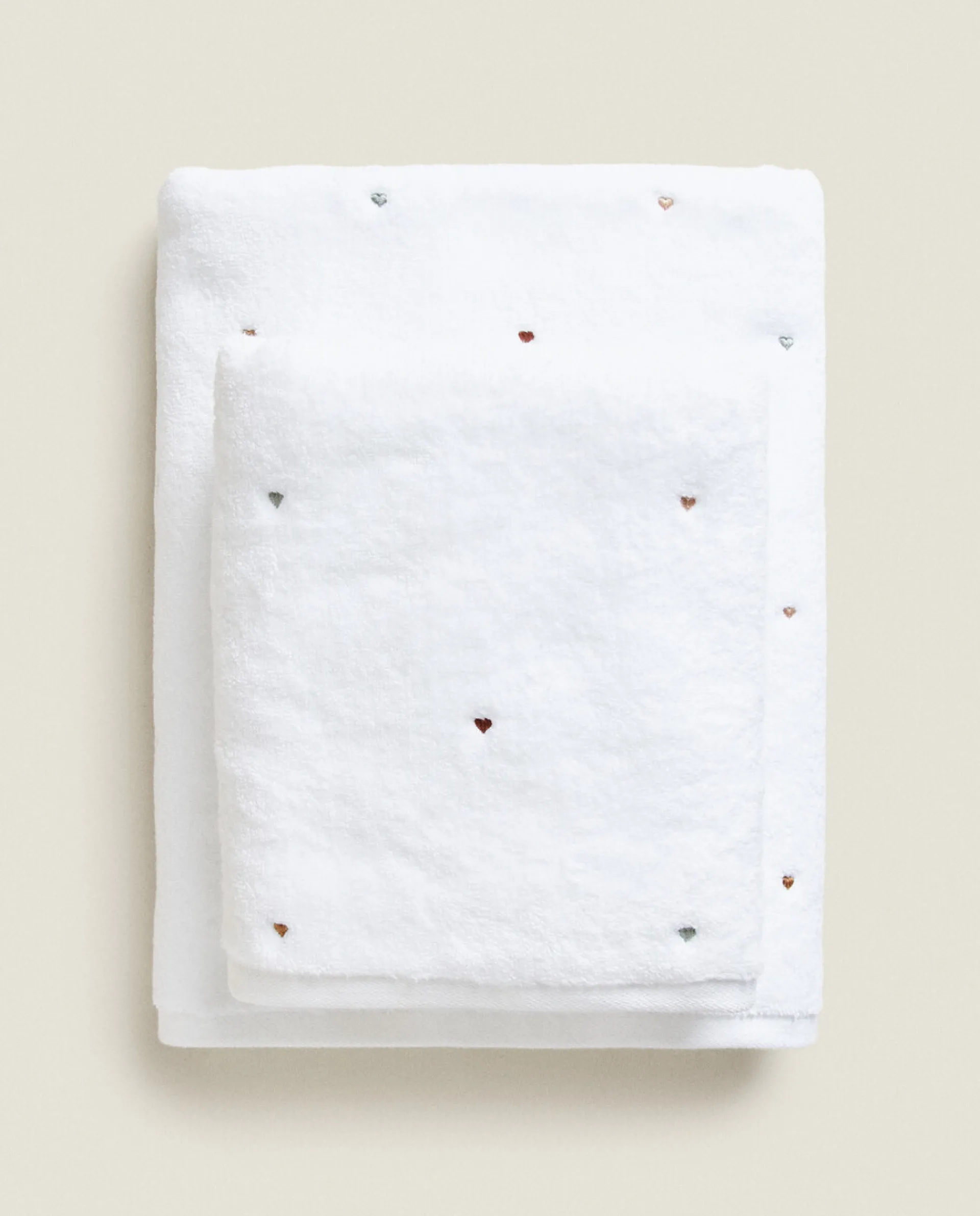 Bathroom*ZARA Home Towel With Embroidered Hearts Oyster White