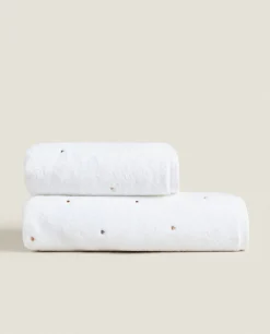 Bathroom*ZARA Home Towel With Embroidered Hearts Oyster White