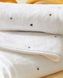 Bathroom*ZARA Home Towel With Embroidered Hearts Oyster White