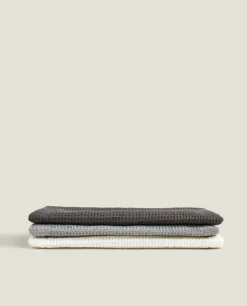 Cleaning*ZARA Home Waffle Mini Kitchen Towel (Pack Of 3) Grey