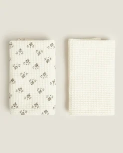 Cleaning*ZARA Home Waffle Multipurpose Kitchen Towel (Pack Of 2) Cream
