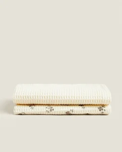 Cleaning*ZARA Home Waffle Multipurpose Kitchen Towel (Pack Of 2) Cream