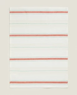 Kitchen Towels, Aprons And Bags*ZARA Home Waffle-Knit Cotton Kitchen Towel With Stripes (Pack Of 2) Cream