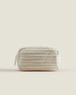 Beachwear*ZARA Home Waffle-Texture Fabric Toiletry Bag White