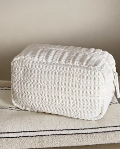 Beachwear*ZARA Home Waffle-Texture Fabric Toiletry Bag White