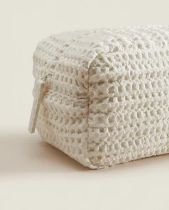 Beachwear*ZARA Home Waffle-Texture Fabric Toiletry Bag White