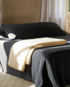 Bedspreads*ZARA Home Washed Linen Bedspread (400 Gsm) Mid-Blue