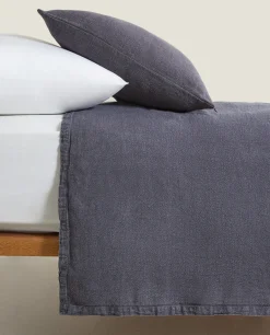 Bedspreads*ZARA Home Washed Linen Bedspread (400 Gsm) Mid-Blue