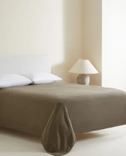 Bedspreads*ZARA Home Washed Linen Bedspread (400 Gsm) Khaki