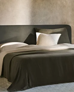 Bedspreads*ZARA Home Washed Linen Bedspread (400 Gsm) Khaki