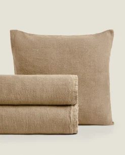 Bedspreads*ZARA Home Washed Linen Bedspread (400 Gsm) Taupe