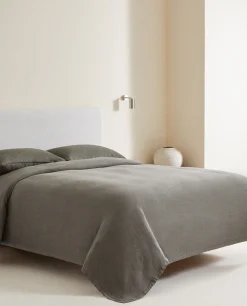Bedspreads*ZARA Home Washed Linen Bedspread (400 Gsm) Grey