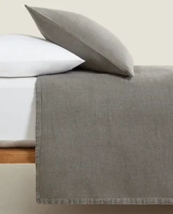 Bedspreads*ZARA Home Washed Linen Bedspread (400 Gsm) Grey