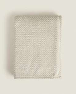 Blankets*ZARA Home Weave Textured Fleece Blanket Cream