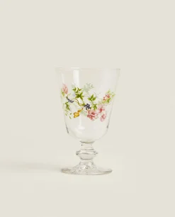 Glasses And Flutes*ZARA Home Wine Glass With Floral Silk Screen 4-901