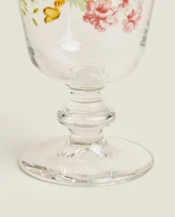 Glasses And Flutes*ZARA Home Wine Glass With Floral Silk Screen 4-901