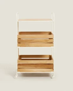 Cleaning*ZARA Home Wood And Metal Storage Cart Natural Colour