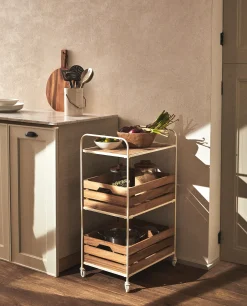 Cleaning*ZARA Home Wood And Metal Storage Cart Natural Colour