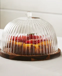 Borosilicate Glass*ZARA Home Wooden And Glass Cake Plate Transparent