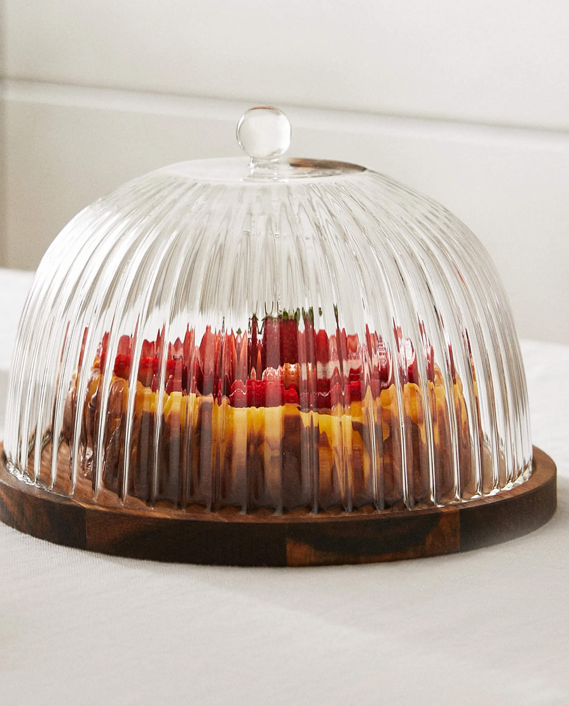 Borosilicate Glass*ZARA Home Wooden And Glass Cake Plate Transparent