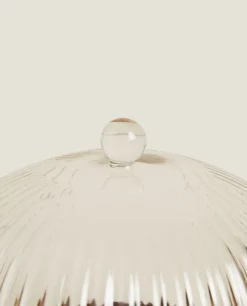 Borosilicate Glass*ZARA Home Wooden And Glass Cake Plate Transparent