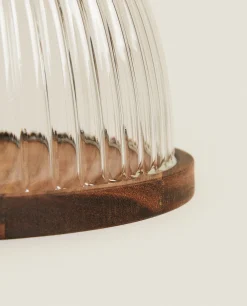 Borosilicate Glass*ZARA Home Wooden And Glass Cake Plate Transparent