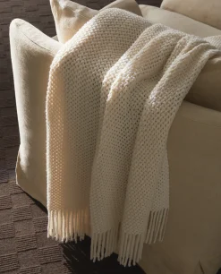 Blankets*ZARA Home Woven Blanket With Fringing White