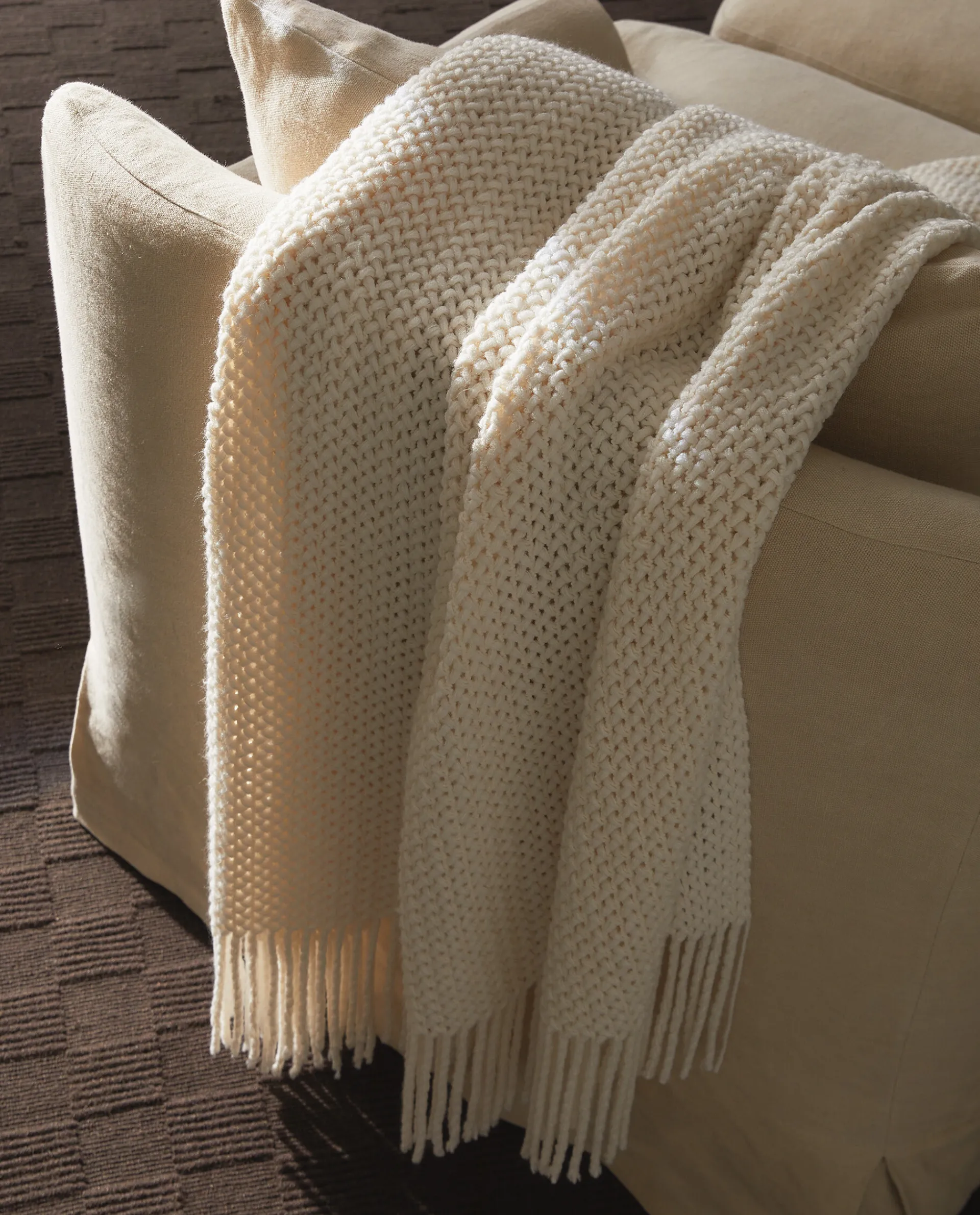 Blankets*ZARA Home Woven Blanket With Fringing White