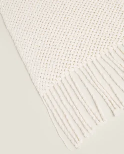 Blankets*ZARA Home Woven Blanket With Fringing White