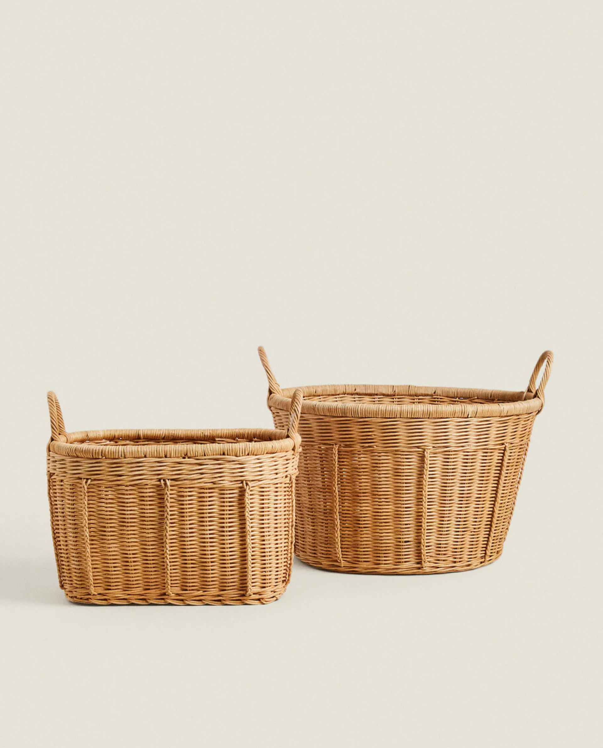 Baskets*ZARA Home Woven Rattan Basket Natural Colour