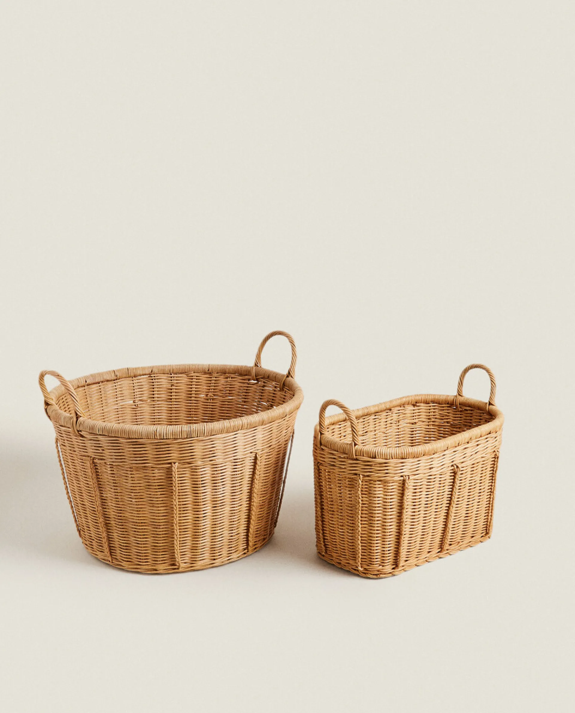 Baskets*ZARA Home Woven Rattan Basket Natural Colour