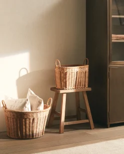 Baskets*ZARA Home Woven Rattan Basket Natural Colour