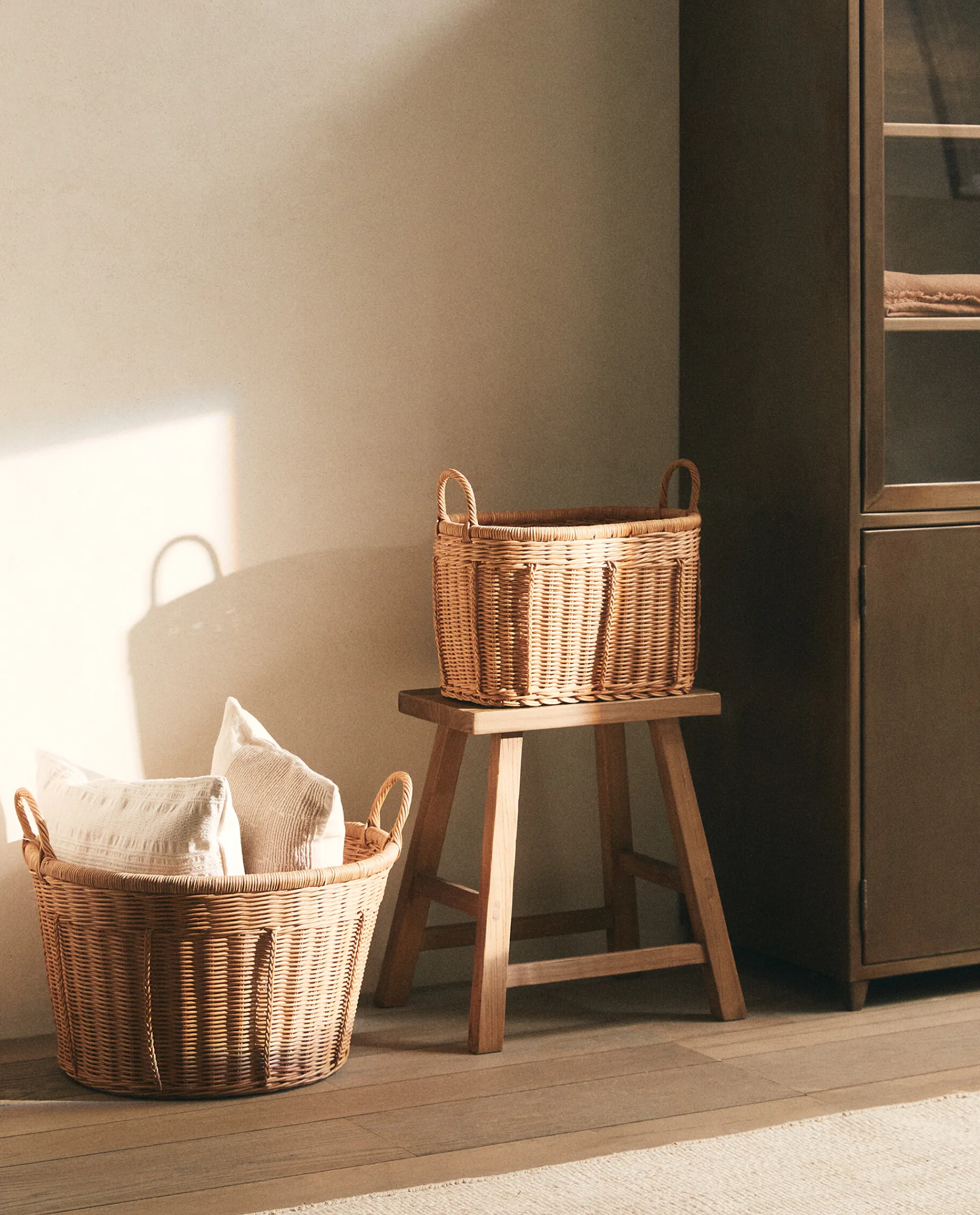 Baskets*ZARA Home Woven Rattan Basket Natural Colour