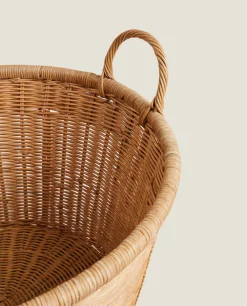 Baskets*ZARA Home Woven Rattan Basket Natural Colour