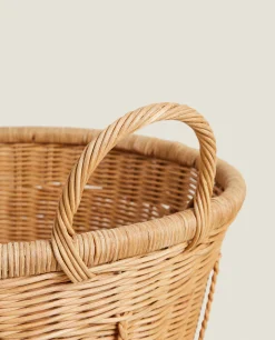 Baskets*ZARA Home Woven Rattan Basket Natural Colour